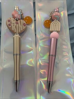 Hand Crafted Set of 2 Gold & Pink Charm Ballpoint Pens